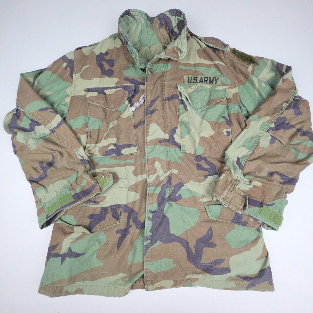 Vintage Alpha Industries M-65 Field Jacket Mens Small Woodland Camo Scovill Zip